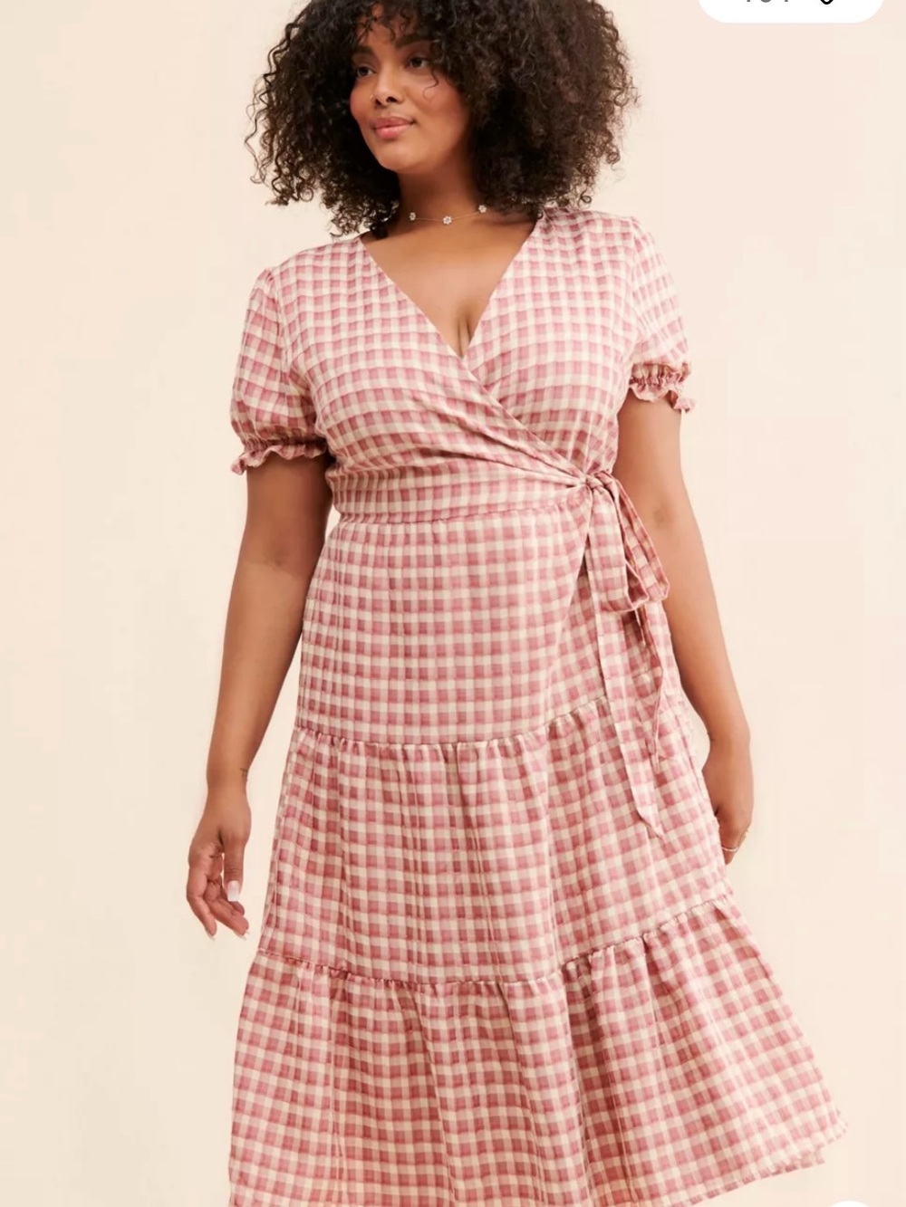 Anthropologie Pink Gingham Wrap Midi Dress